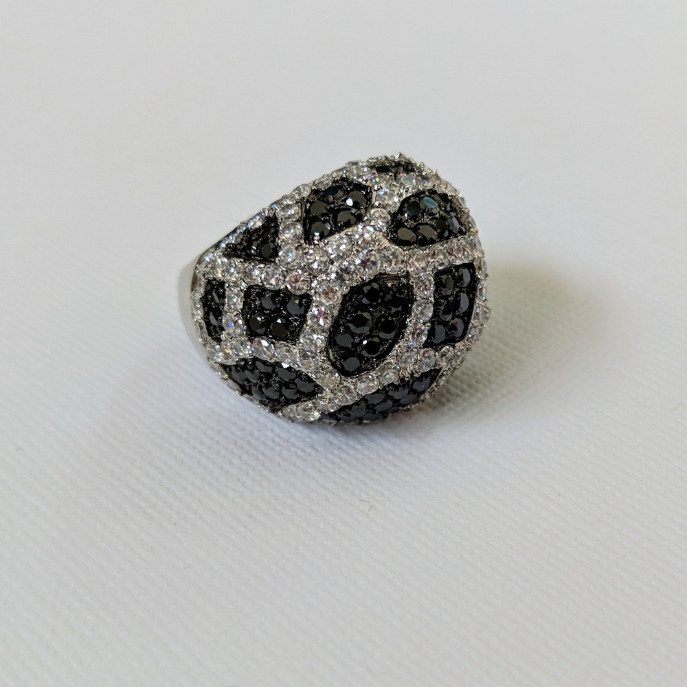 Black White cubic zirconia Crystal Statement Ring